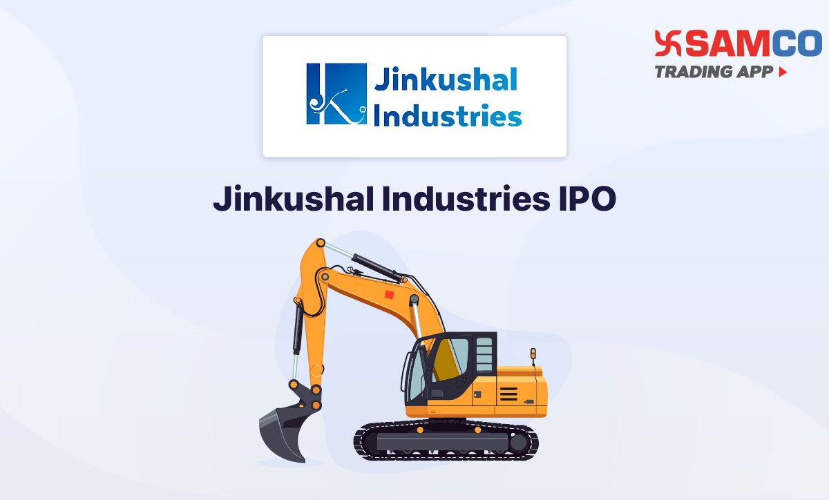 Jinkushal Industries IPO announcement banner, featuring the company logo, company name, and a design vector.