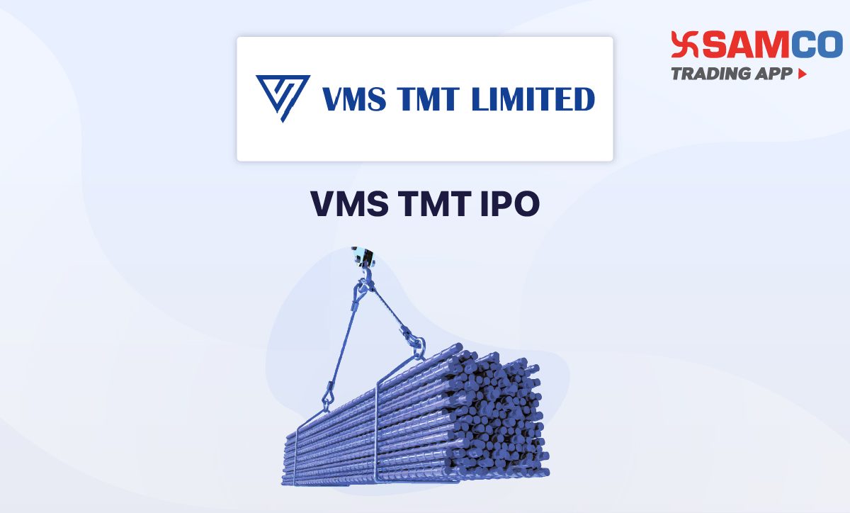 VMS TMT IPO announcement banner, featuring the company logo, company name, and a design vector.