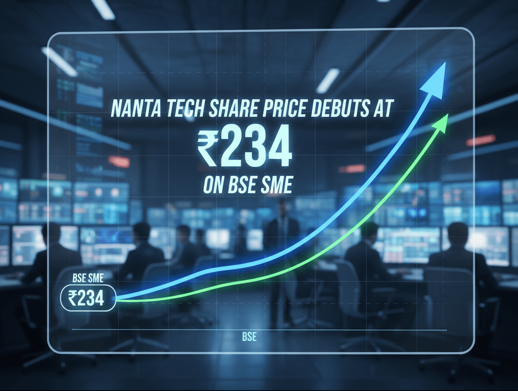 Nanta Tech Share Price Debuts at ₹234 on BSE SME | Stock Market Today Highlights