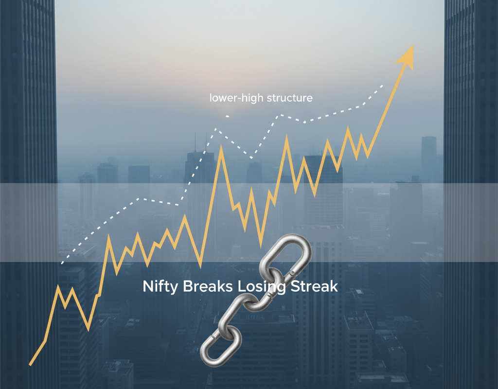 Nifty Breaks Losing Streak, but Range-Bound Trade and Lower-High Structure Persist