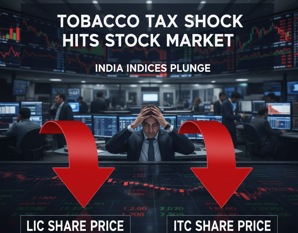 LIC and ITC Share Price Slide Deepens as Tobacco Tax Shock Hits Stock Market Today