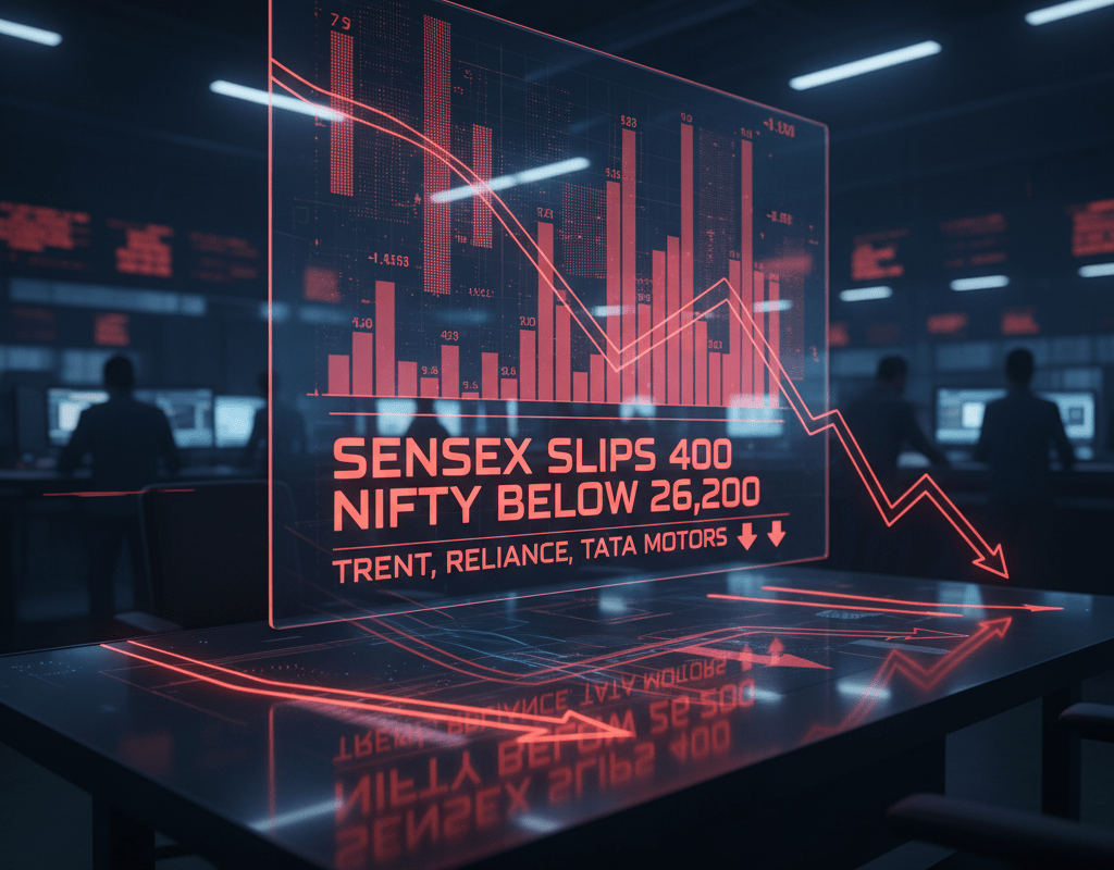 Stock Market Today: Sensex Slips 400 Points, Nifty Below 26,200 as Trent, Reliance and Tata Motors Drag Markets